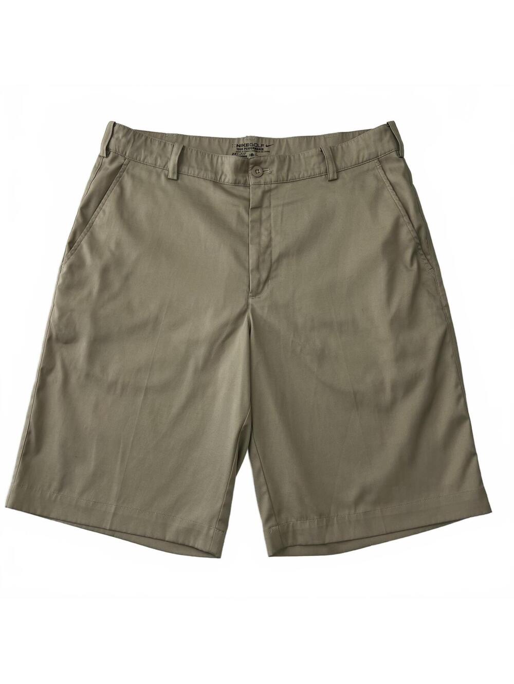 Nike Golf Tour Performance Shorts Mens 32 Khaki Dri Fit Flat Front Stretch